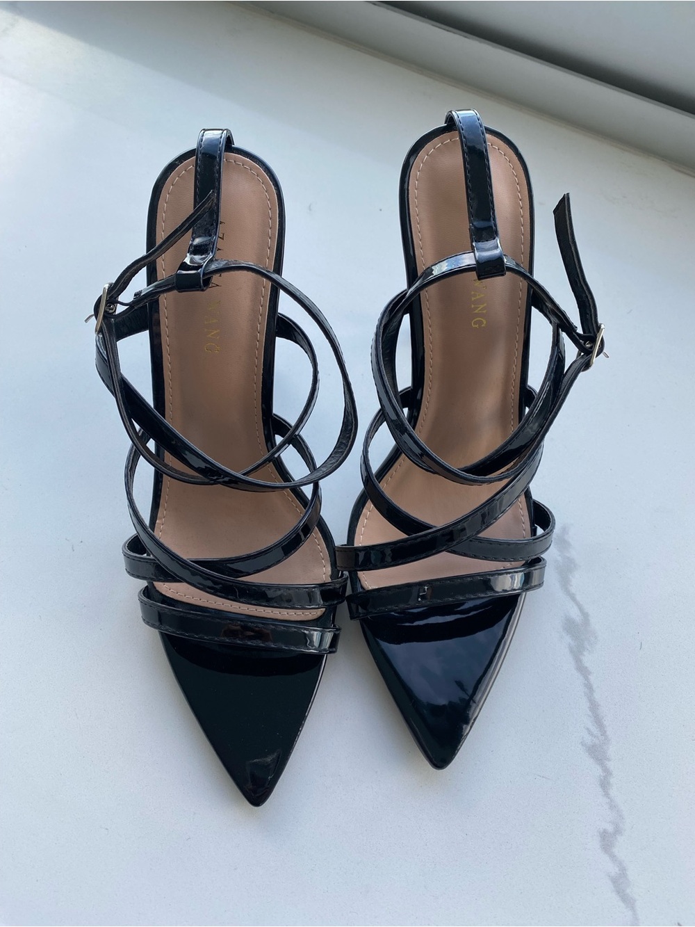 Black Patent Heels with crystal heels. BRAND NEW.